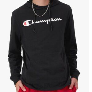 Champion Standard Fit Men Midweight Hoodie Size Medium Black Graphic Script Logo